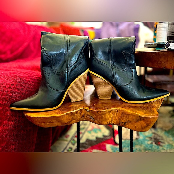 Fashion Nova Black Faux Leather Cowboy Boots - Picture 7 of 7